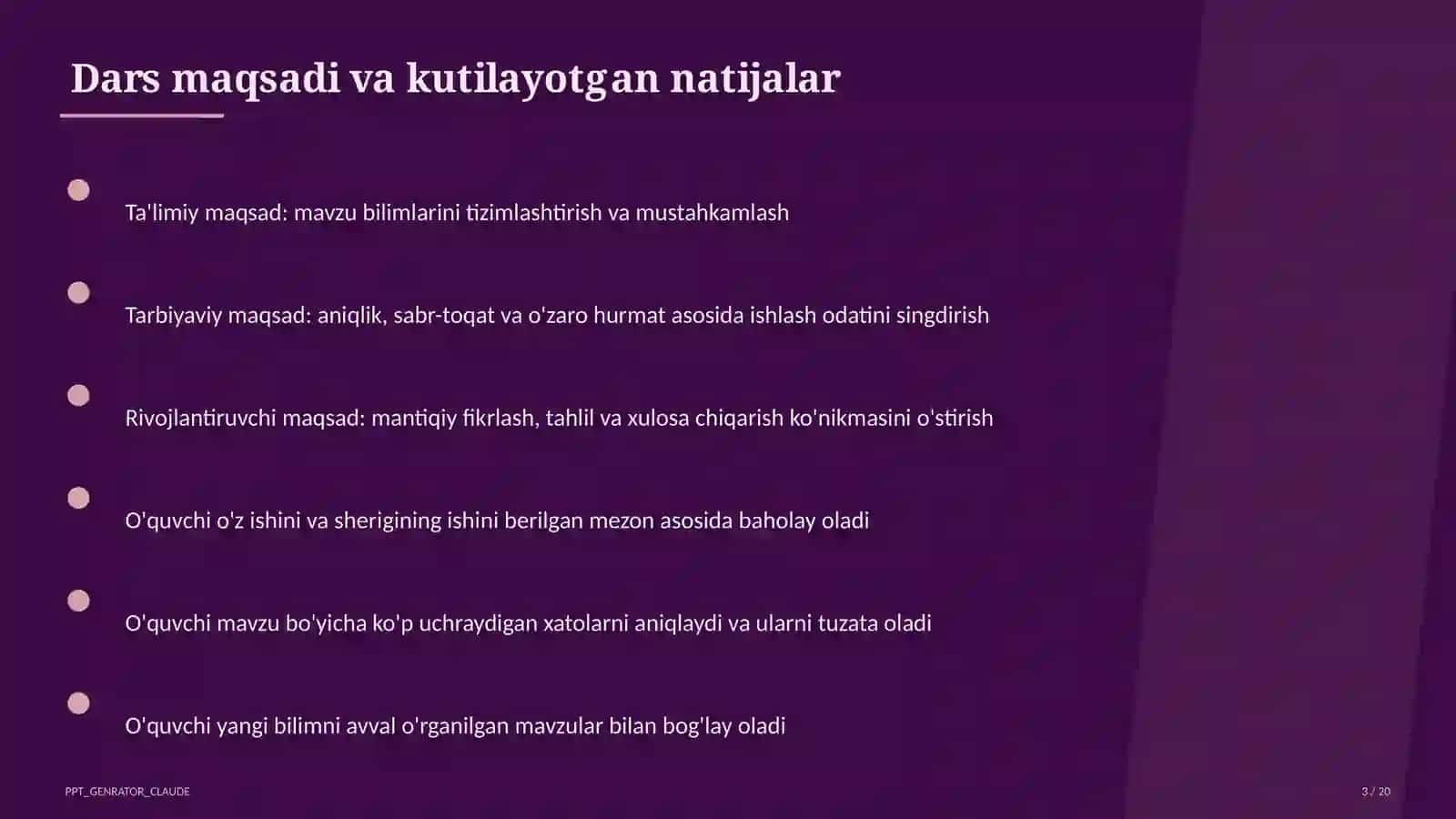 Sinf soati va tarbiyaviy tadbirlar (1–11) — o'qituvchilar uchun 3