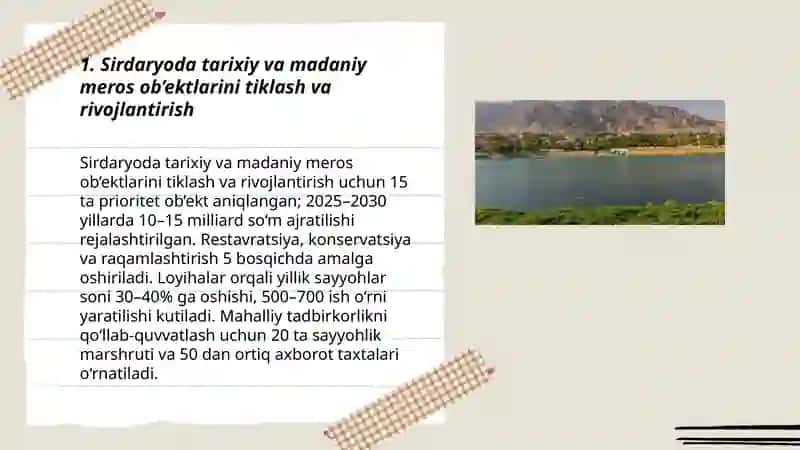 Sirdaryoda Turistik Salohiyatni Oshirish 3