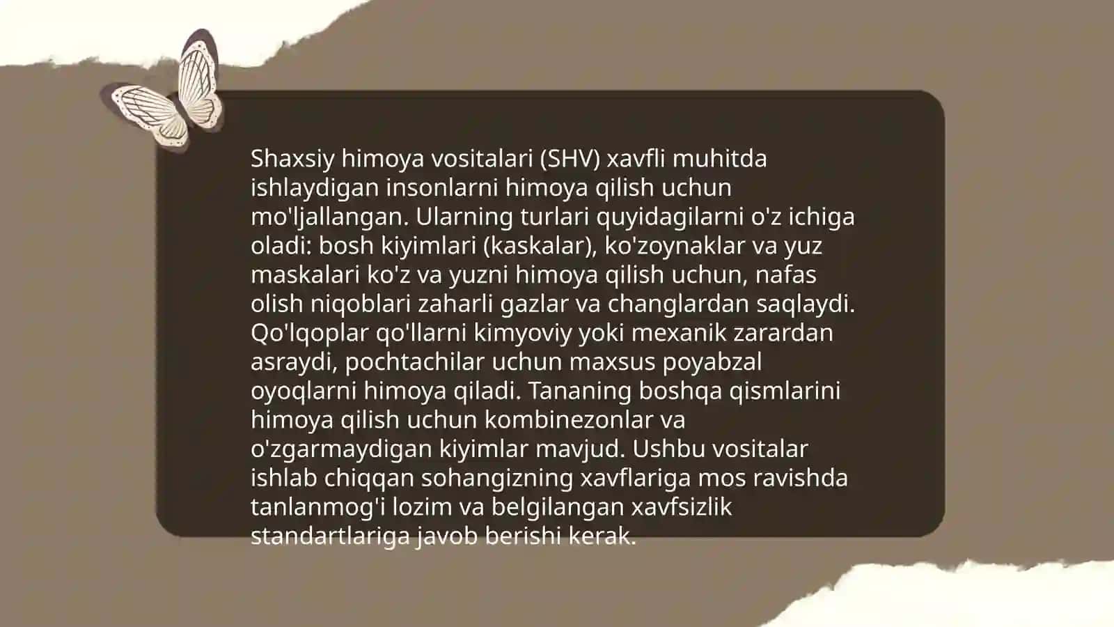 Shaxsiy ximoya vositalari. Maxsus himoya vositalari. Shahsiy tibbiy vositalar va ulardan foydalanish 3