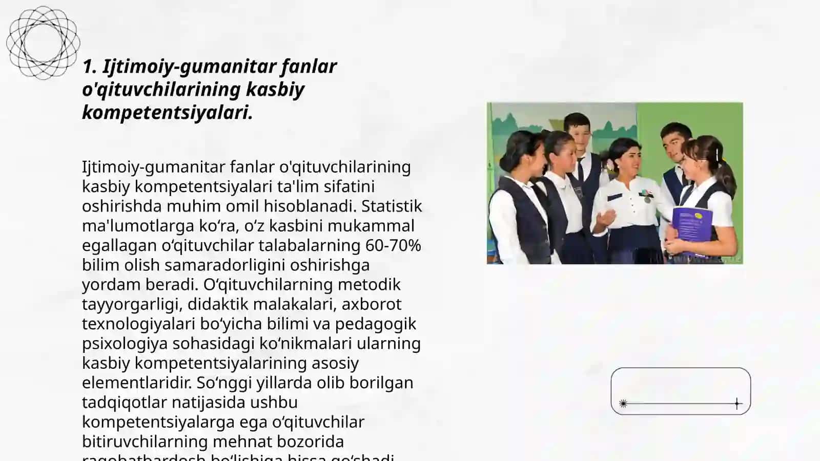 Ijtimoiy-Gumanitar fanlar o’qituvchilaring kasbiy faoliyati va uning o’izga hos hususiyatlari 3