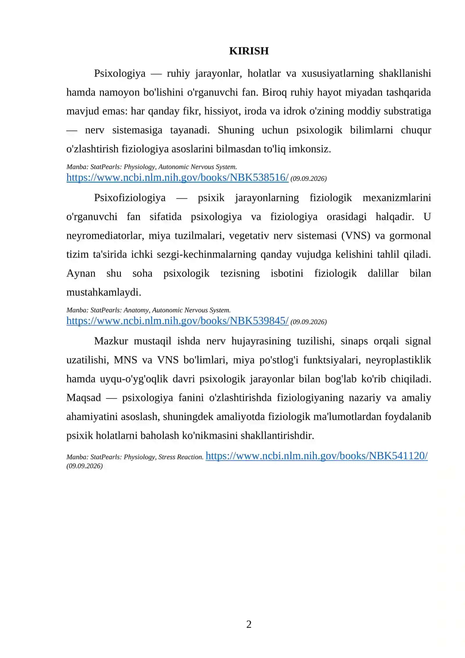 PSIXOLOGIYA FANINI O'ZLASHTIRISHDA FIZIOLOGIYANING O'RNI 3