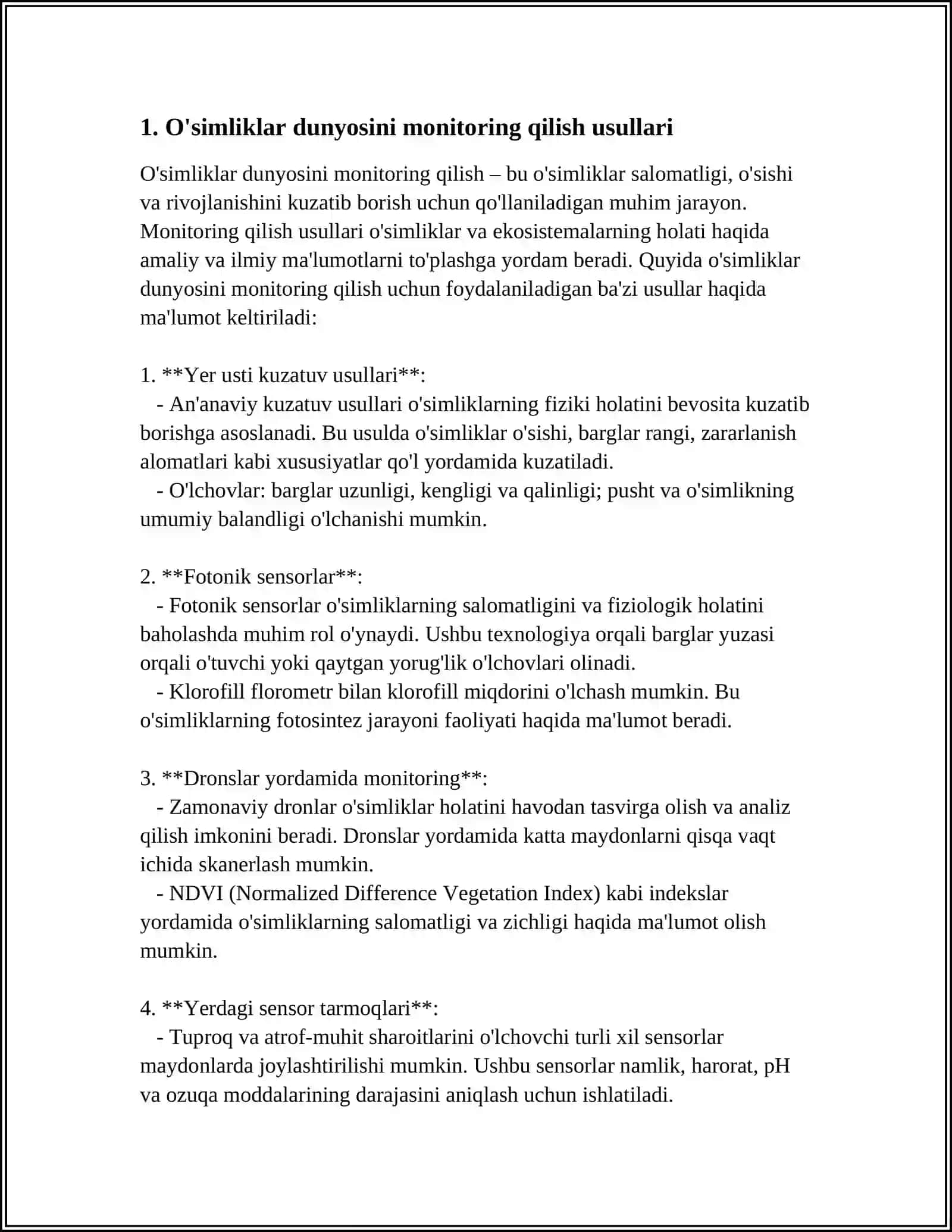 O'Simliklar dunyosi va hayvonot olamini muhofaza qilish monitoringi 3