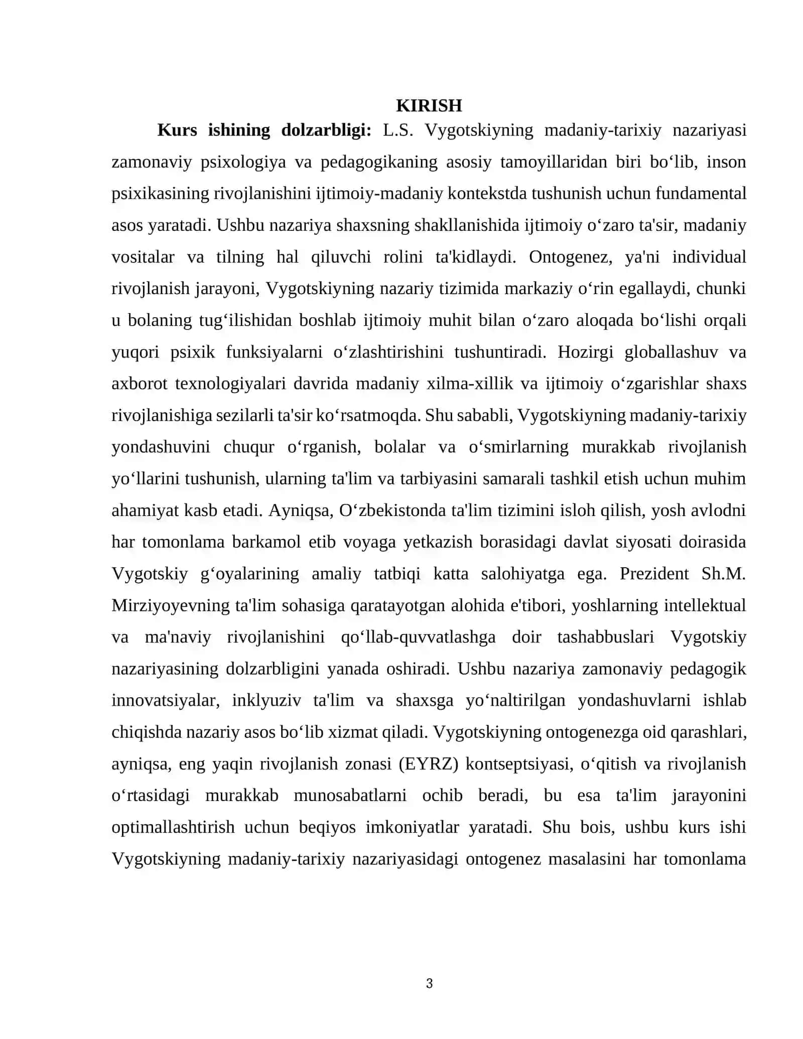 L.S. VYGOTSKIYNING MADANIY-TARIXIY NAZARIYASIDA ONTOGENEZ MASALASI 3