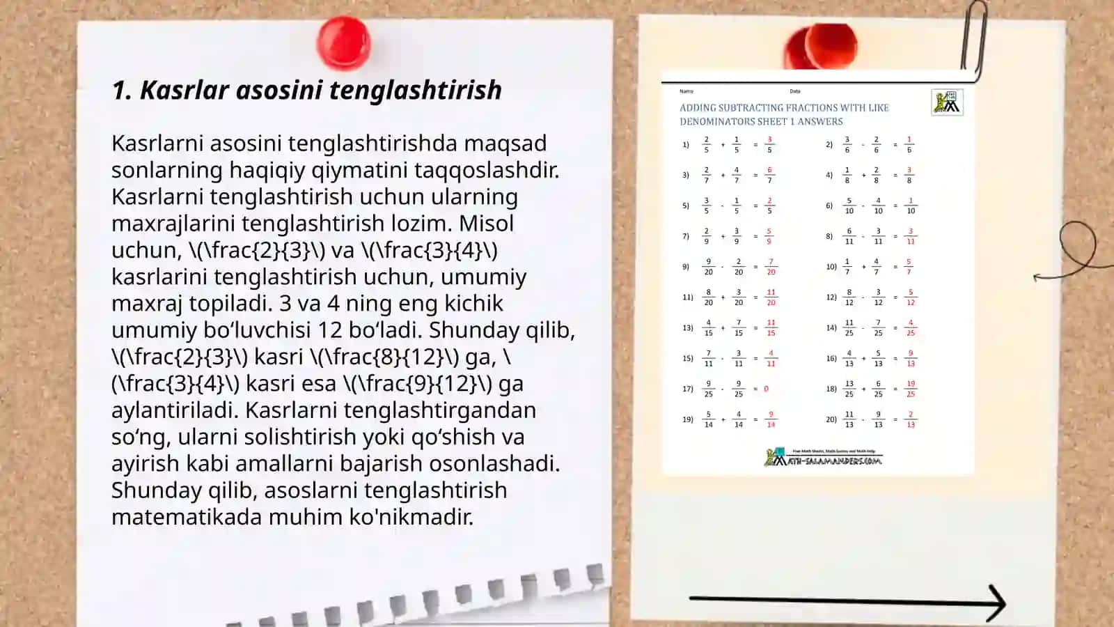 Kasrlarni qoʻshish va ayirish 3