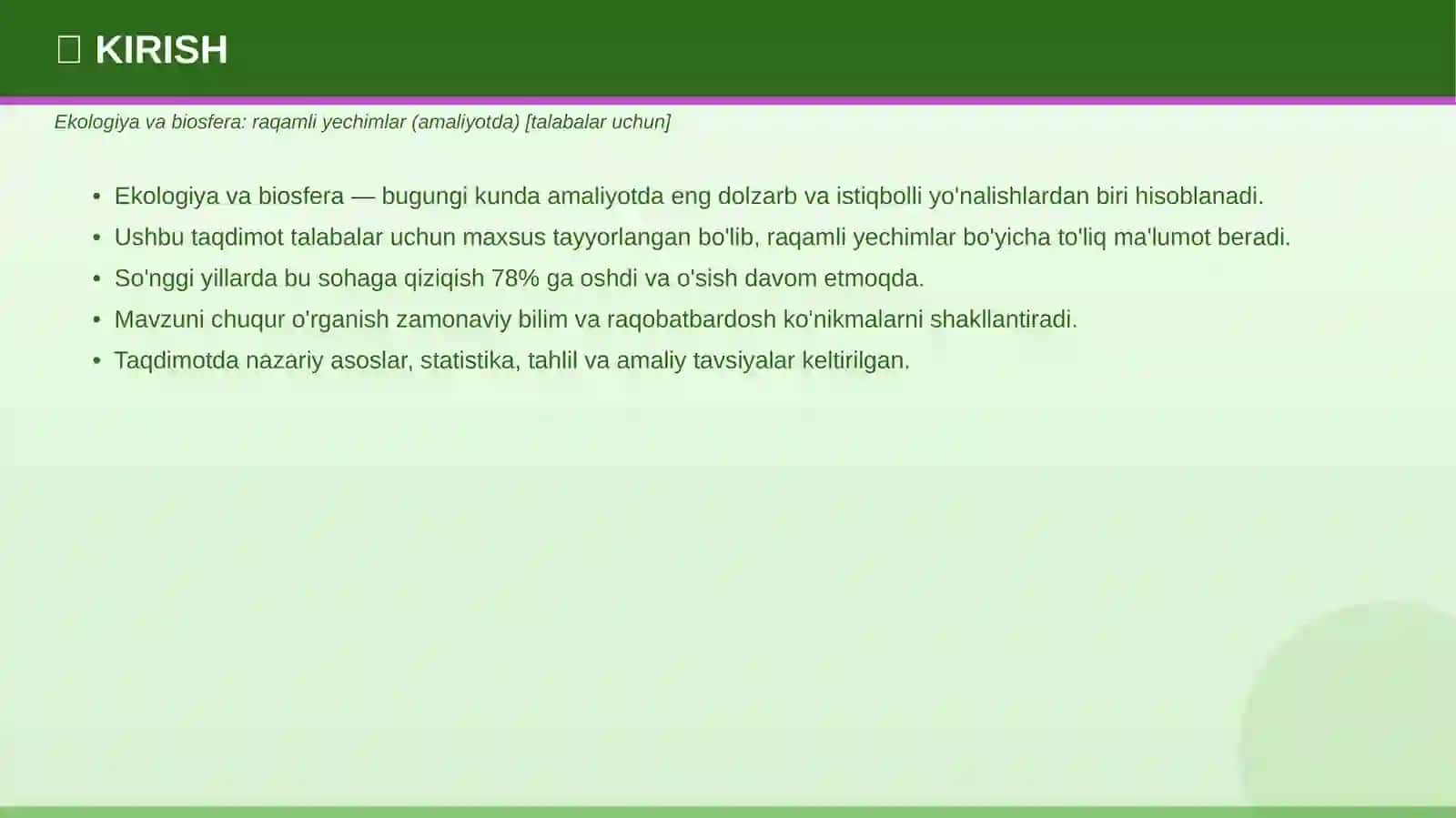 Ekologiya va Biosfera: Raqamli Yechimlar 3