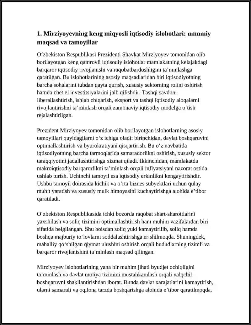 O'ZBEKISTON RESPUBLIKASI PREZIDENTI SH.M.MIRZIYOYEVNING KENG MIQYOSLI IGTISODIY ISLOHOTLARI VA UNING MAZMUNI 3