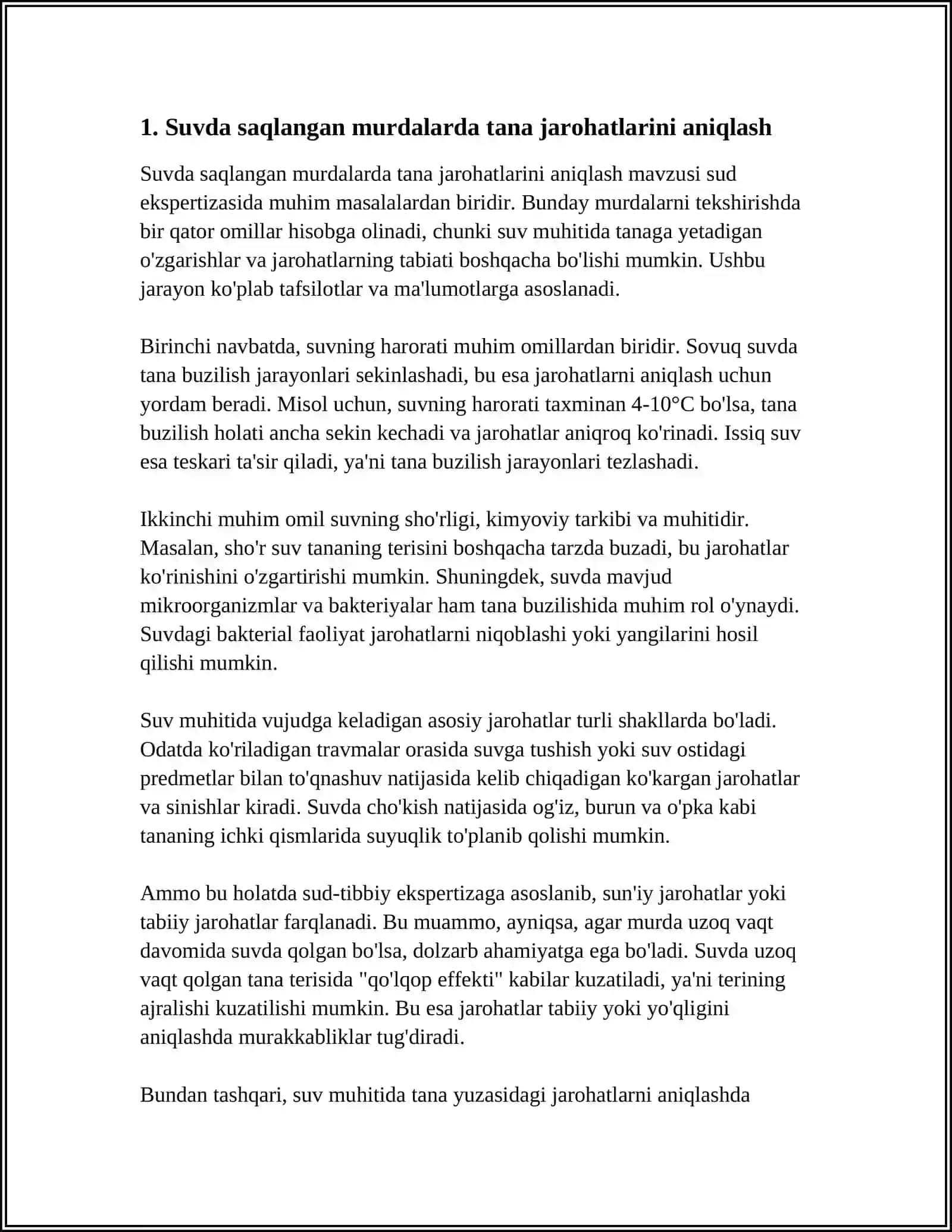 CHO'KISHDA LABORATORIYA TEKSHIRUV USULLARI.SUVDAN CHIQARIB OLINGAN MURDAGA JAROHATLARNINGDIFFERINTASIL DIOGNOSTIKASI 3