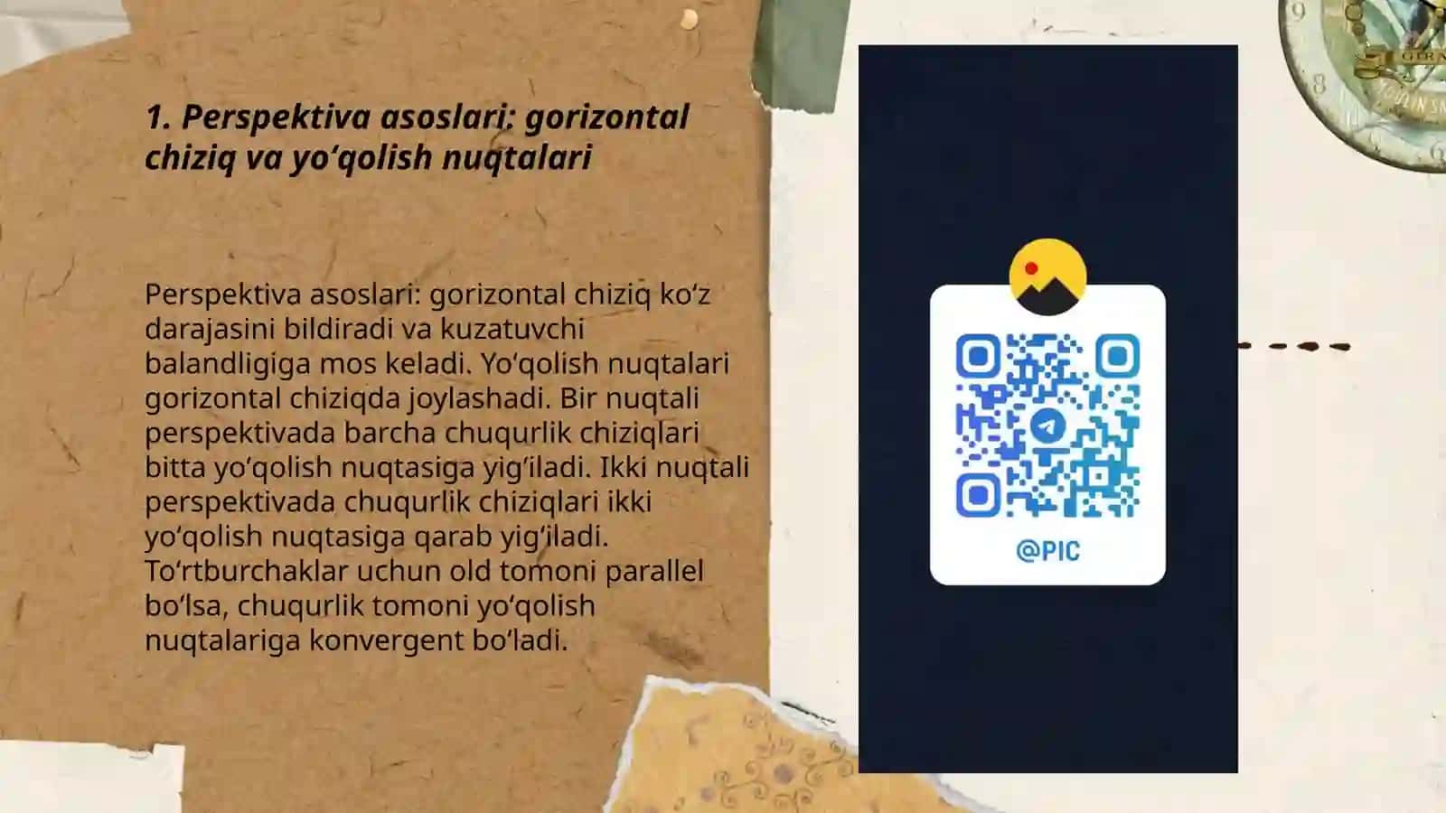 Tekis shakl ( gorizontal, vertikal ogʻma vaziyatdagi toʻrtburchak aylana)larning perspektivasini yasash 3