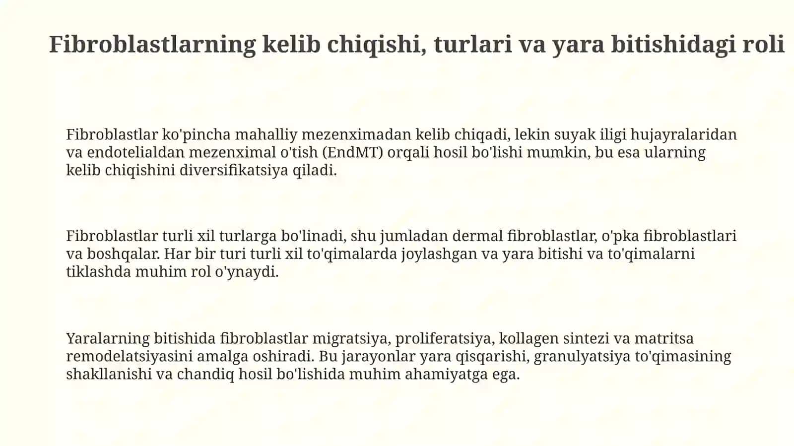Fibroblastlarning jarohatning bitishi va chandiq hosil bo'lishidagiroli 3