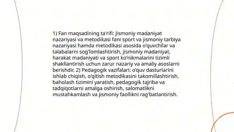 Jismoniy madaniyat nazariyasi va metodikasi fanining maqsadi 3