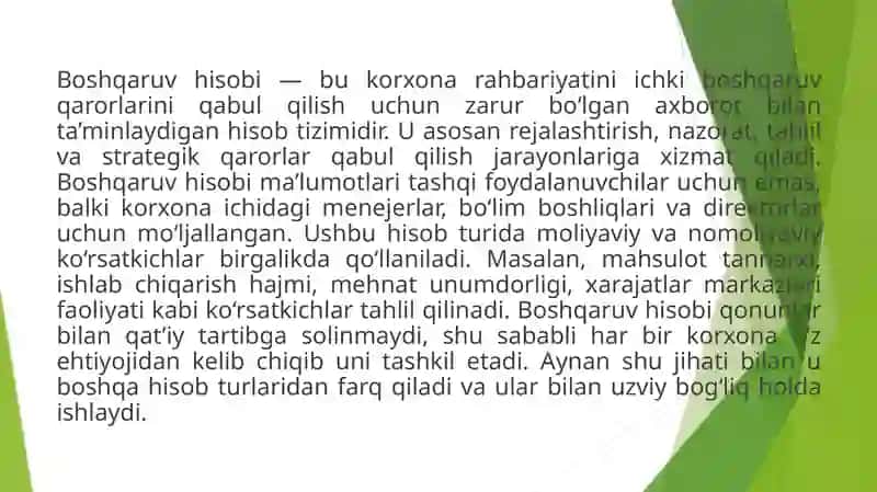 Boshqaruv hisobining boshqa hisob turlari bilan bog‘liqligi va farqlari 3