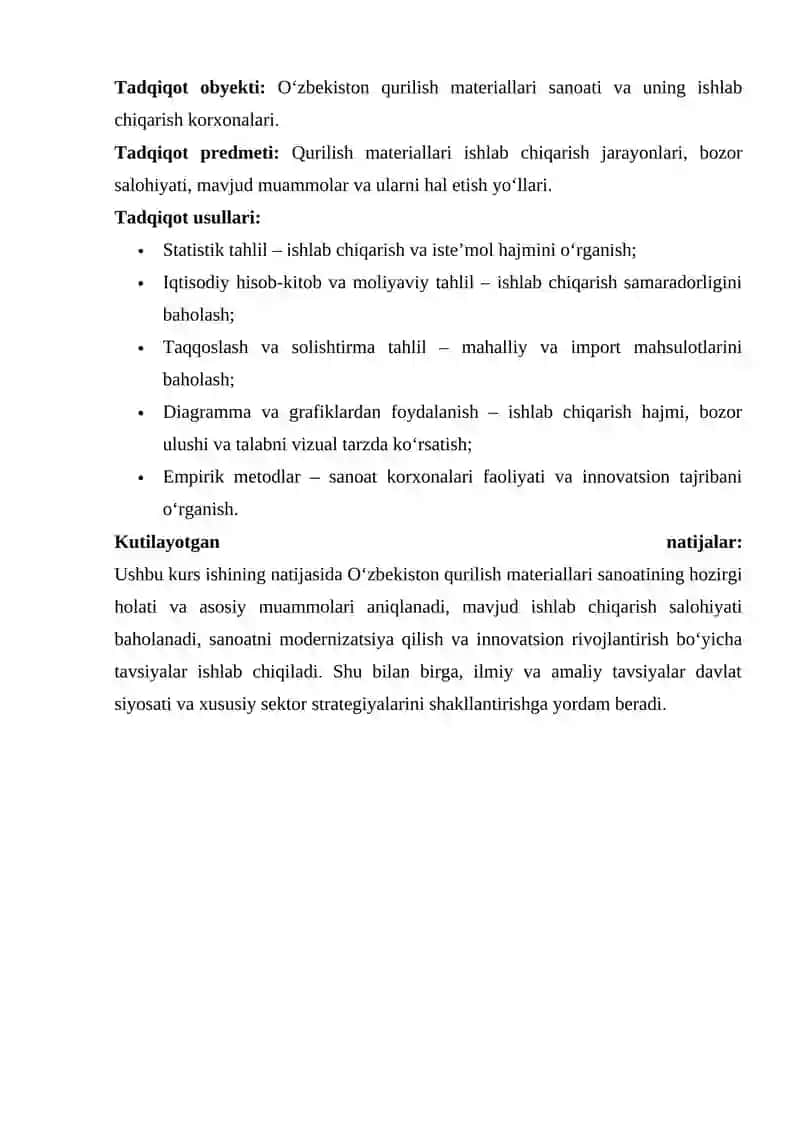 Qurilish Materiallari Sanoating Holati va Muammonlari 3