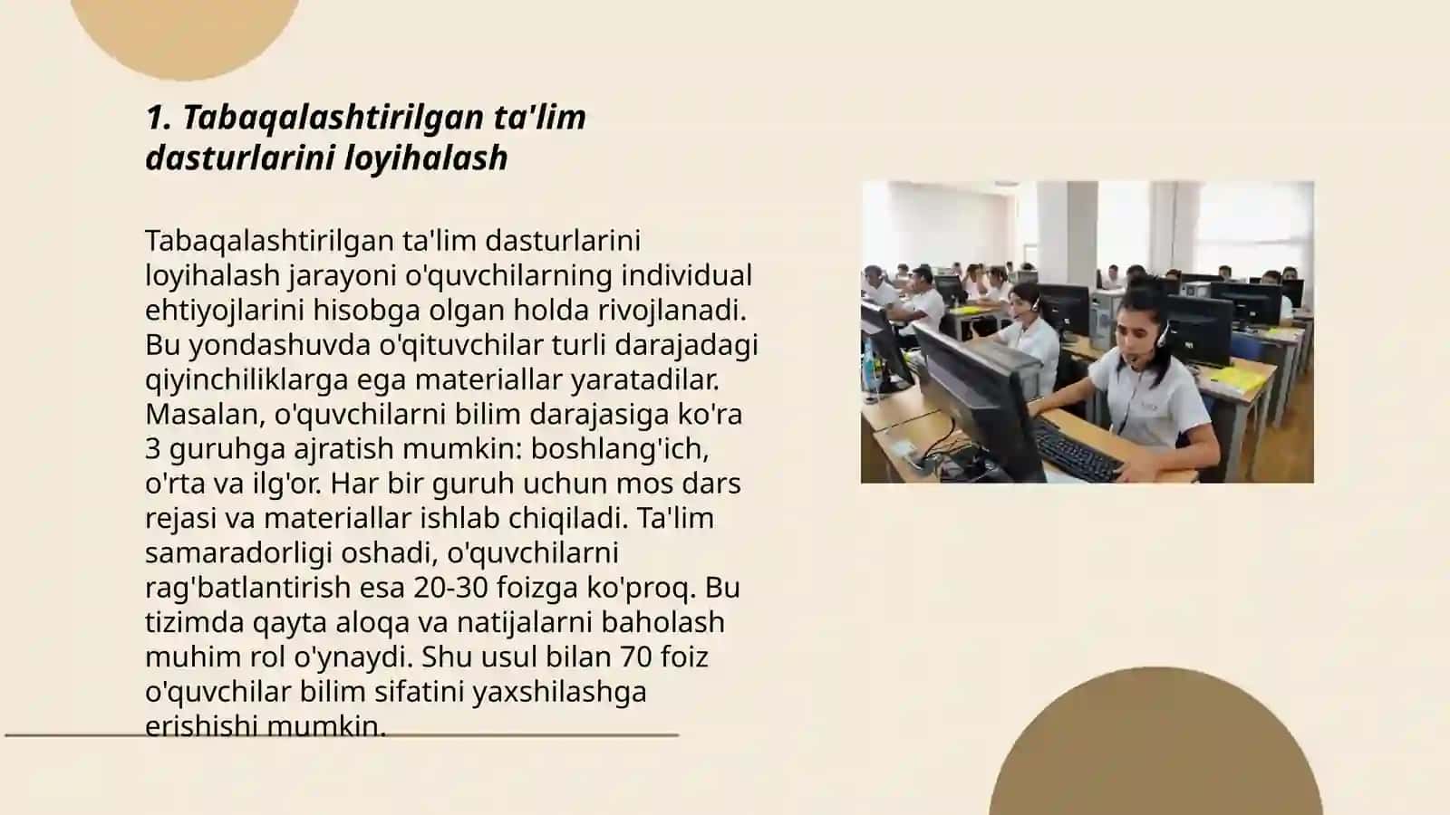 Maxsus fanlarni o‘qitish jarayonida tabaqalashtirilgan ta'lim dasturlari asosida tashkil etish 3