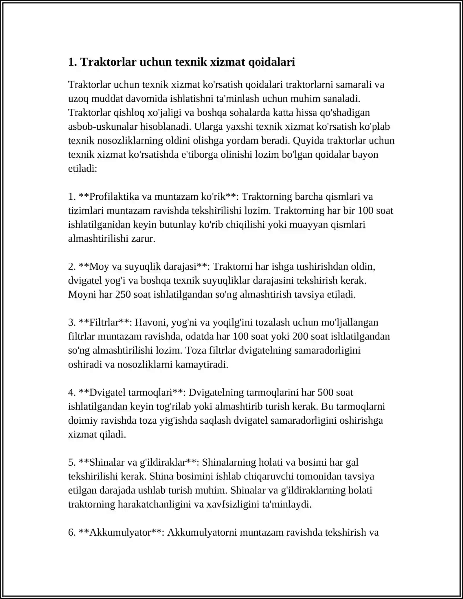 TRAKTOR VA QISHLOQ XÖJALIK MASHINALARIGA TEXNIK QAROV TIZIM 3