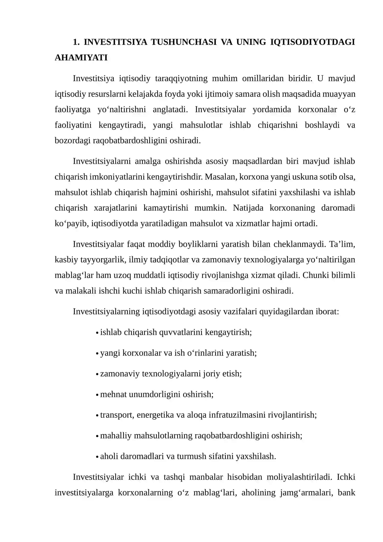 INVESTITSIYA VA IQTISODIY O‘SISH O‘RTASIDAGI BOG‘LIQLIK REJA 3