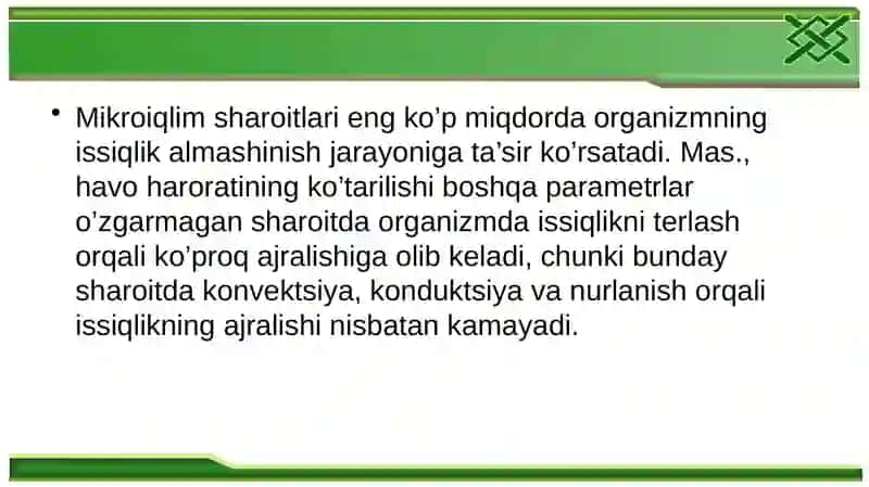 Mikroiqlimni o'rganish 3