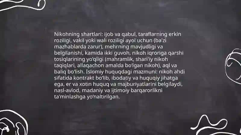 Nikohning shartlari va Islomiy huquqdagi mazmuni 3