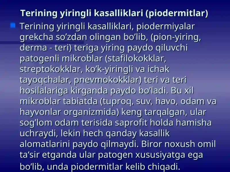 Dermatozoonozlar va Terining yiringli kasalliklari-piodermitlar 3