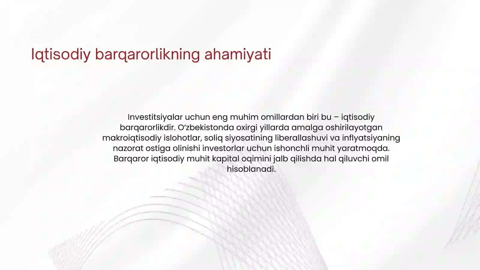O'ZBEKISTON IQTISODIYOTIGA INVESTITSIYALAR JALB ETISH XAJMLARINI KO'PAYTIRISHNING OMILLARI 3