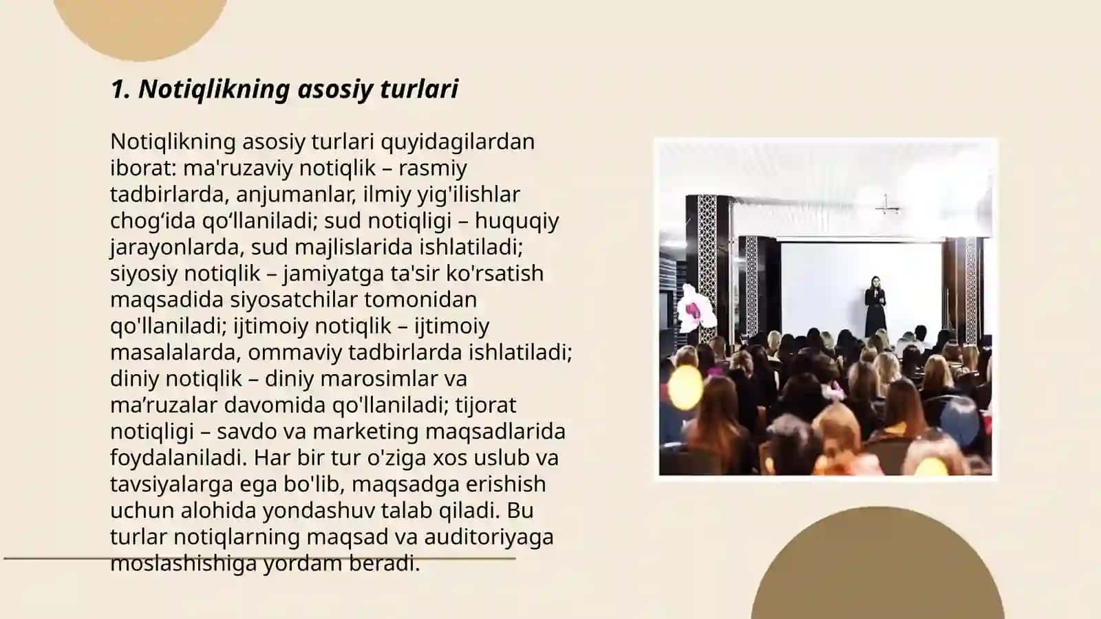 Notiqlik turlari va ommaviy maʼruzalar 3