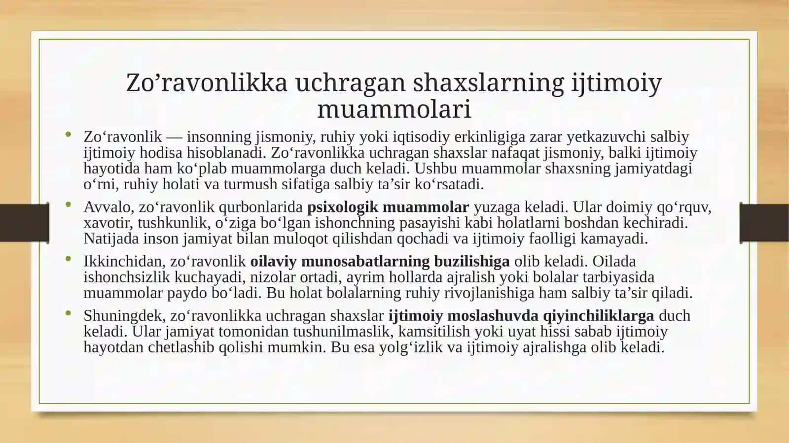 O’zbekistonda zo’ravonlikka uchragan  shaxslarga qaratilgan ijtimoiy siyosat 3