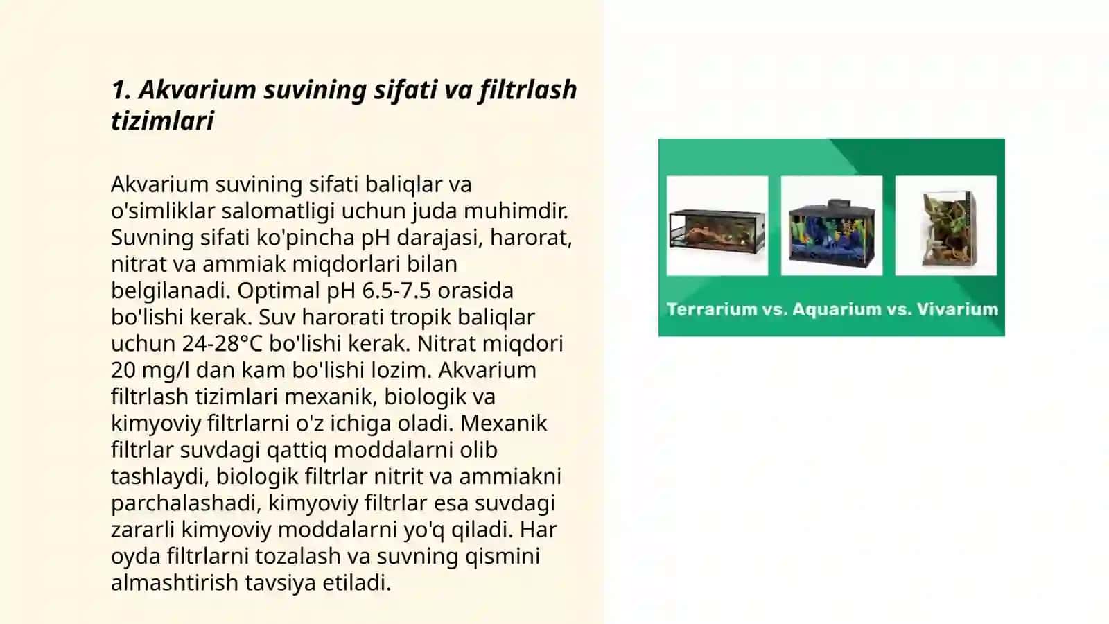 Akvarium va terrariumda yashovchilarni parvarishlashning shart-sharoitini o'rganish 3
