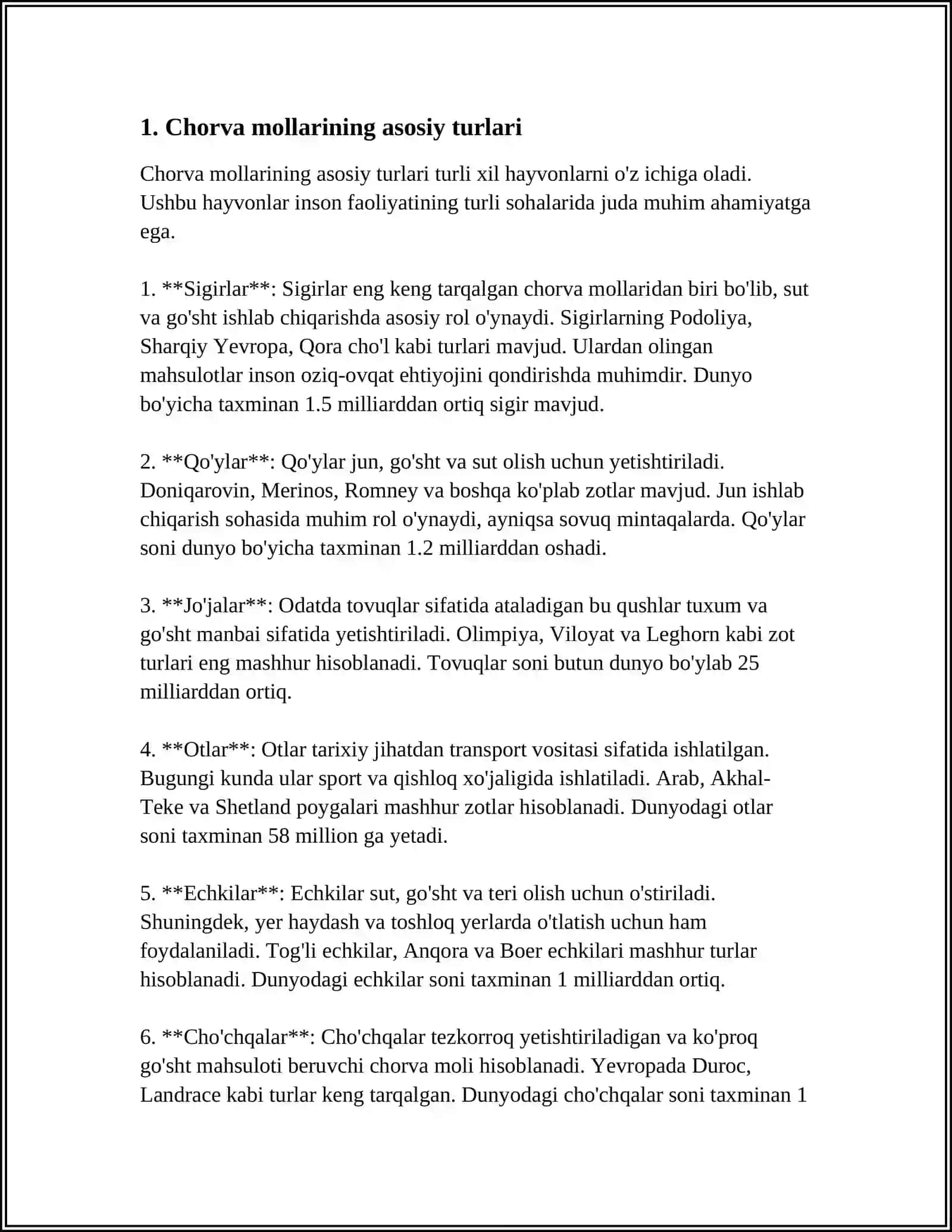 MUSTAQIL ISH Mavzu: CHORVA MOLLARINING TUR VA NASLLARI 3