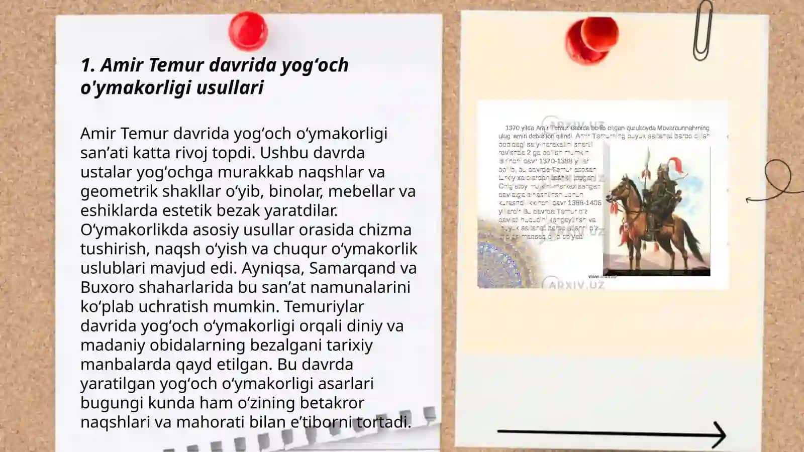 A.Temur va Temuriylar davrida yog'och oʻymakorligi 3