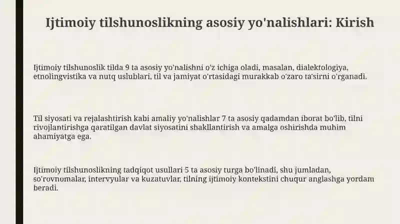 Sotiolingvistikaning asosiy yonalishlari 3