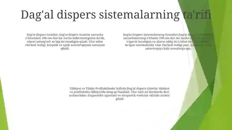DagʻAl Dispers Sistemalarning Xossalari. Ularni Tibbiyot Va Tibbiy Profilaktikada Ishlatilishi 3