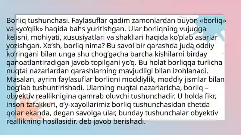 Falsafa va tabiiy fanlar borliqning mohiyati 3
