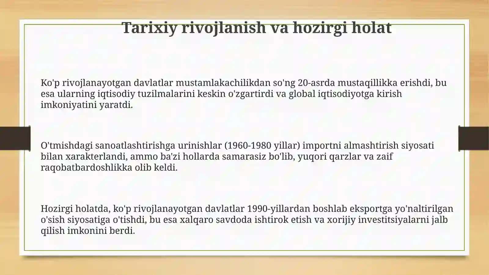 Jahon xo'jaligida rivojlanayotgan mamlakatlar iqtisodiyoti 3