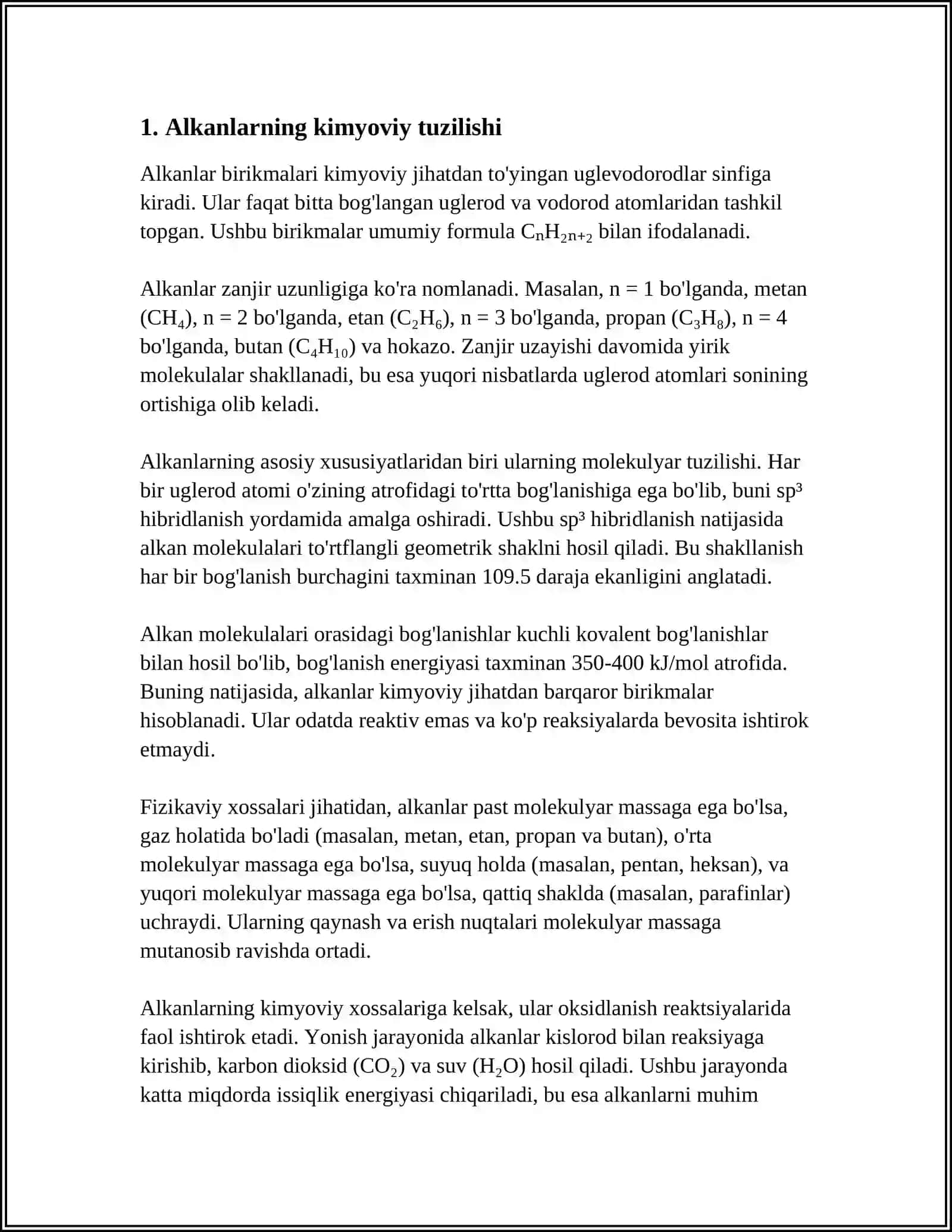 TOYINGAN UGLEVODORODLAR: ALKANLAR 3