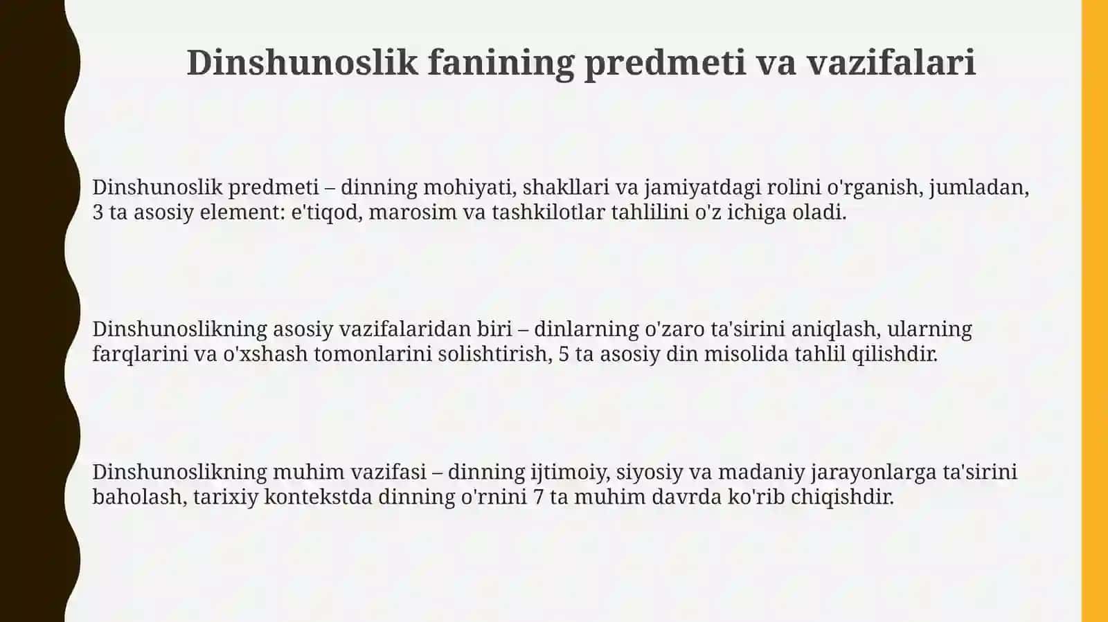 Dinshunoslik fanining predmeti va funksiyalari 3