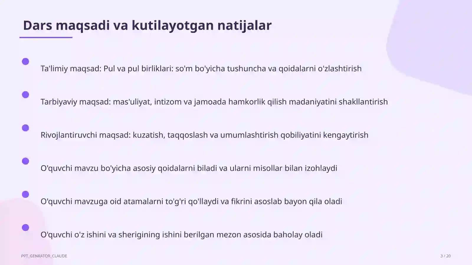Pul va pul birliklari: so'm (2-sinf) 3