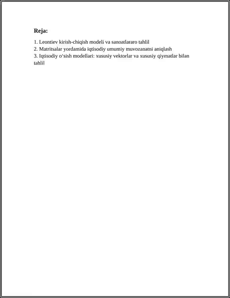 IQTISODIY MASALALARDA MATRITSALAR USULIDAN FOYDALANIB YECHISH 3