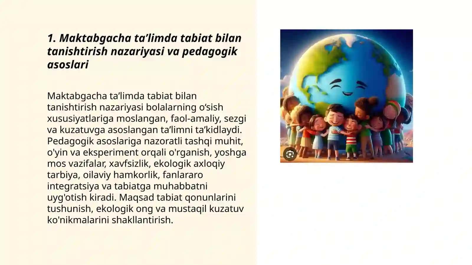 Maktabgacha taʼlimda bolalarni tabiat bilan tanishtirishning nazariy asoslari va tabiat haqida tushuncha 3