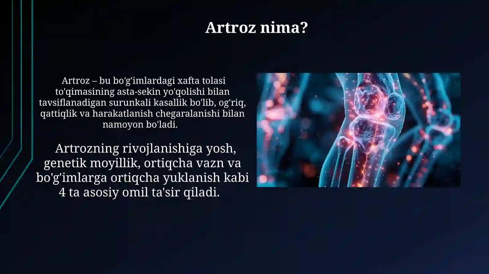 Suyak o’smalari.artrozlar va artritlar,hamda yumshoq to’qima o’smalari 3