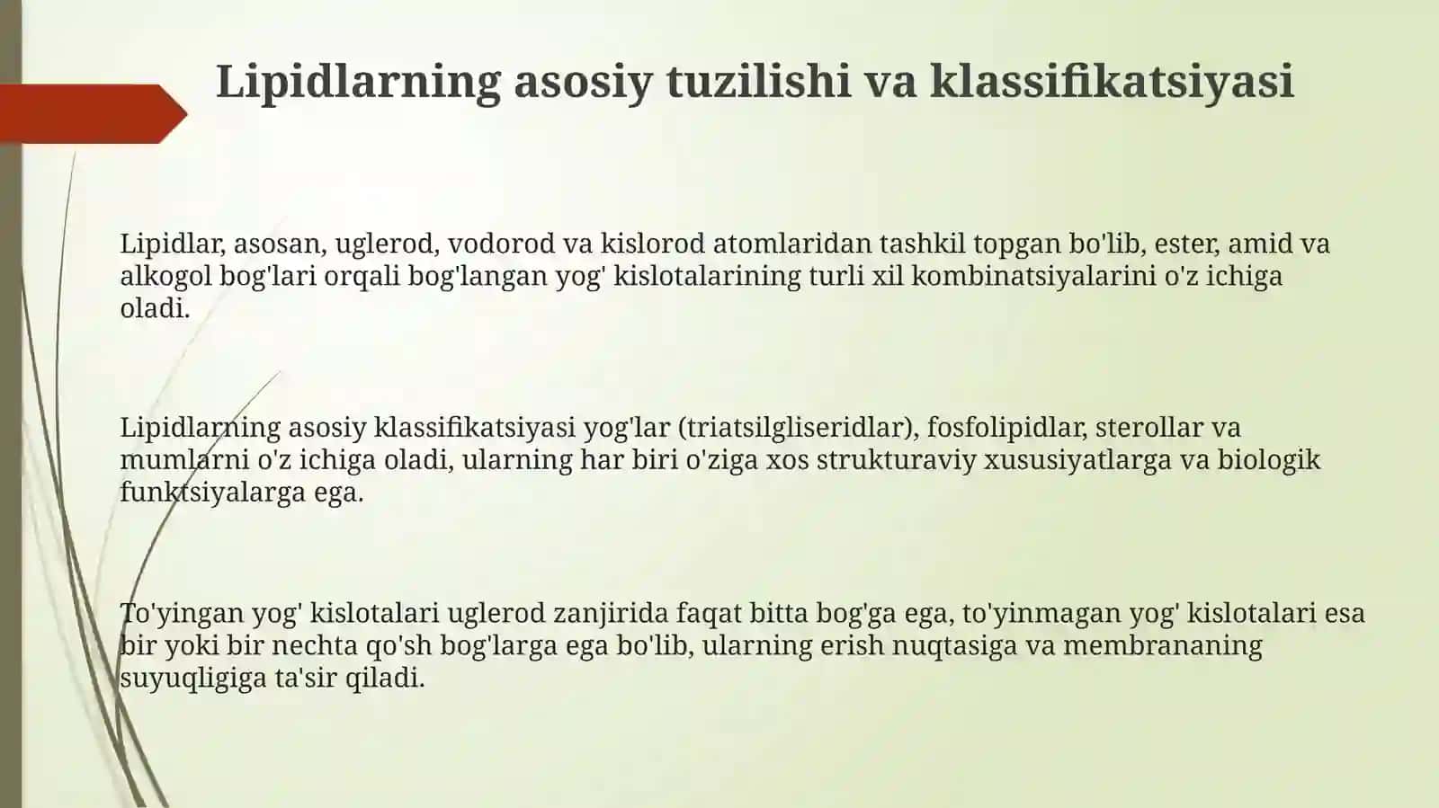 Lipidlartuzilishi.Membranalar.Taomtarkibidagitriatsilglitseridninghazmi 3