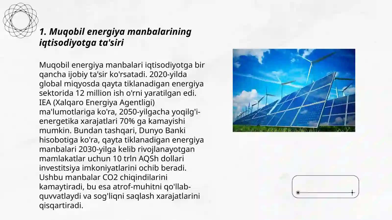 Muqobil energiya manbalaridan foydalanish 3