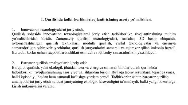 QURILISHNING MILLIY IQTISODIYOTINI  TUTGAN O’RNI 3