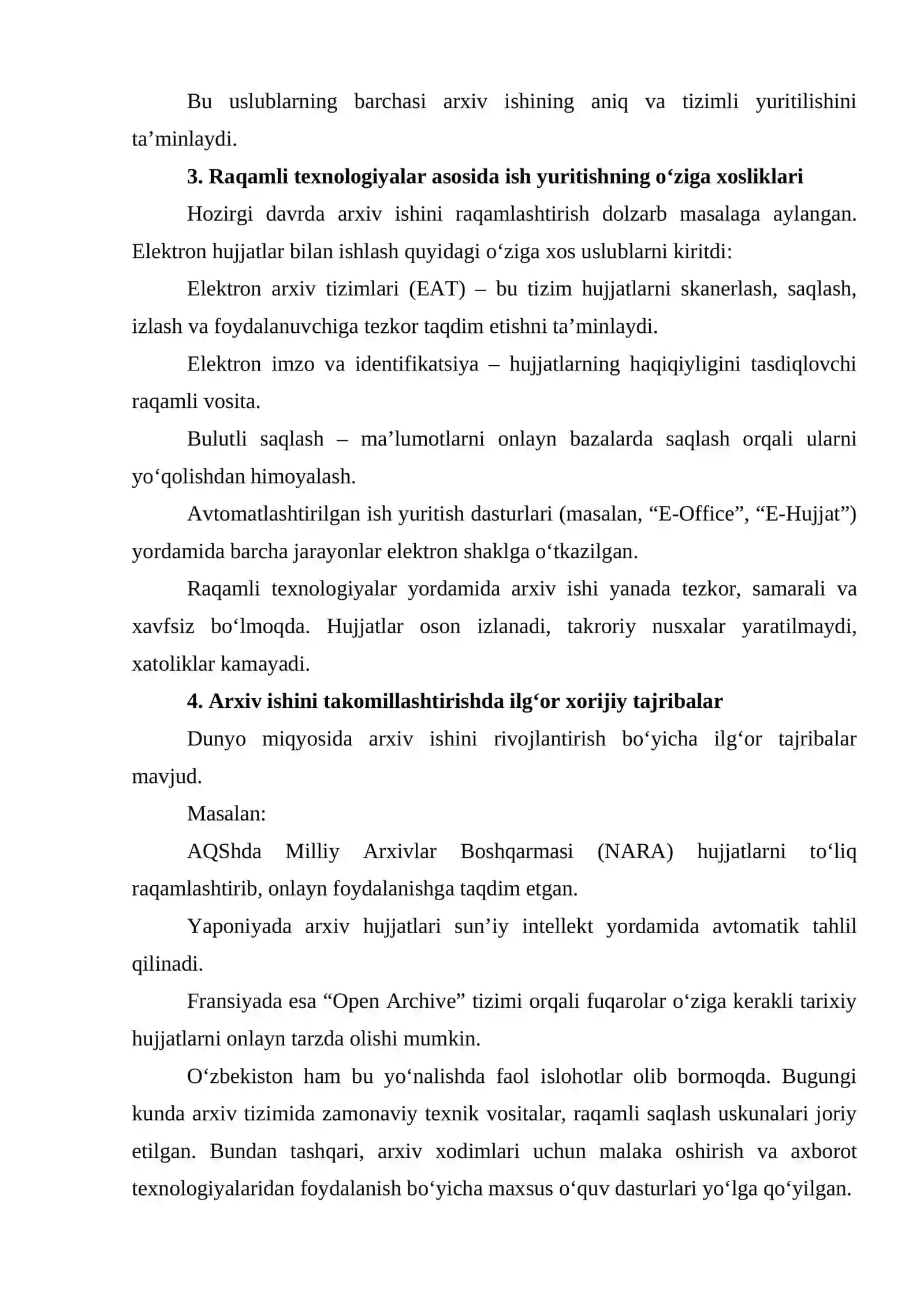 Bugungi kundagi arxivlarda ish yuritishning o‘ziga xos uslublari 3