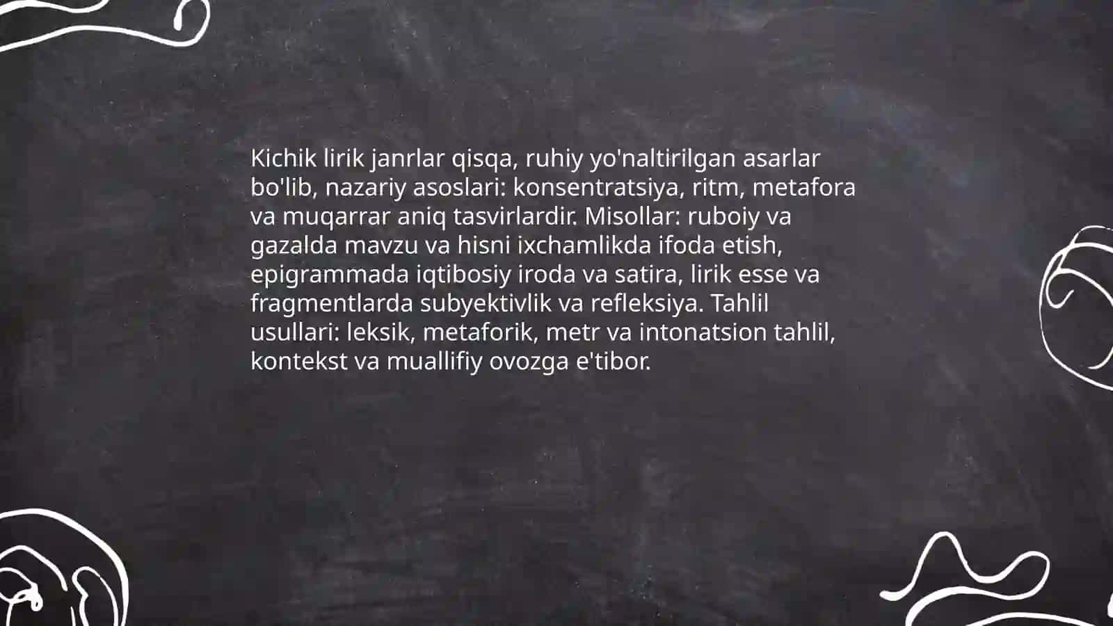 Kichik lirik janrlarni o'rganish misollar asosida tahlil qilish 3