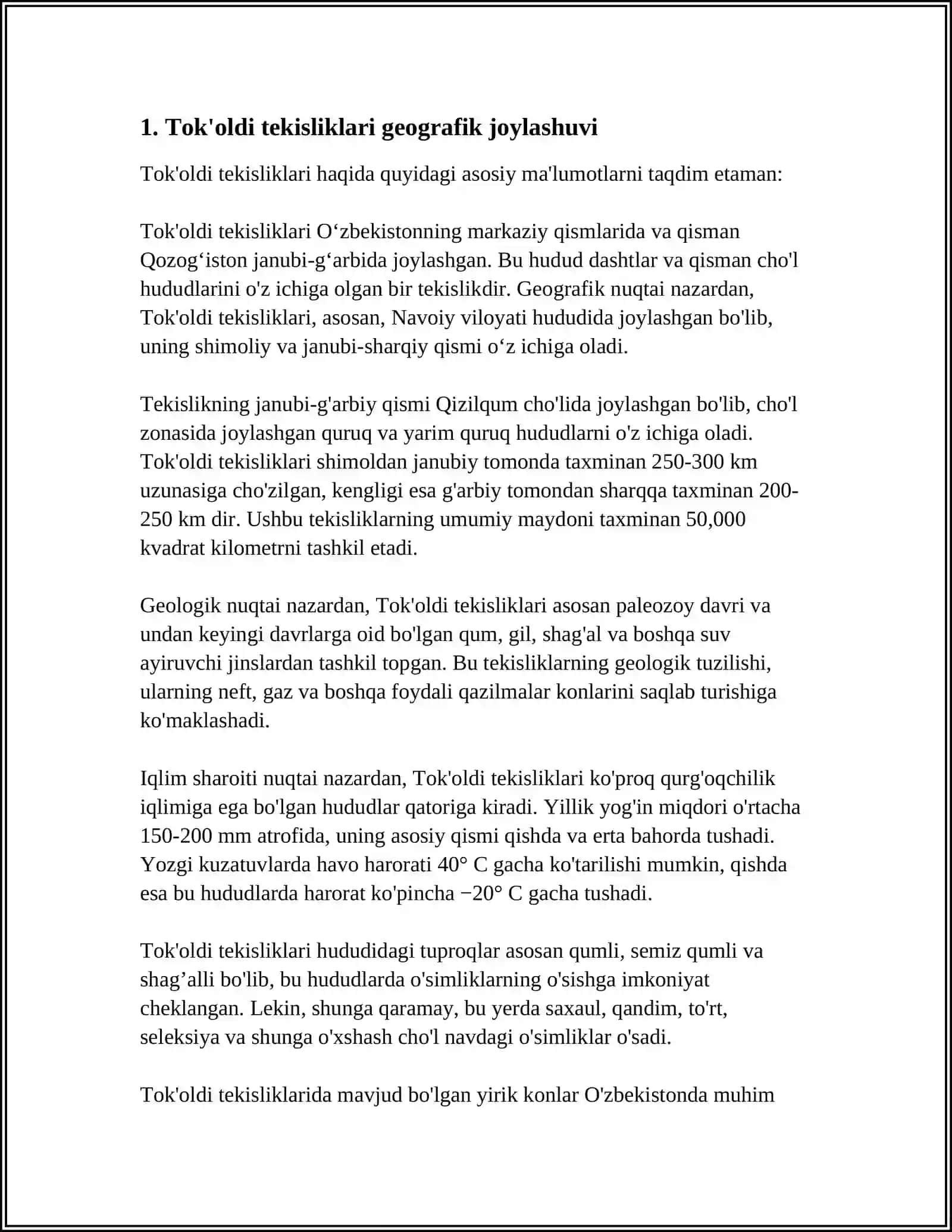 TOG'OLDI TEKISLIKLARI LANDSHAFTLARINING SHAKLLANISHI VA GEOGRAFIK TARQALISHI 3