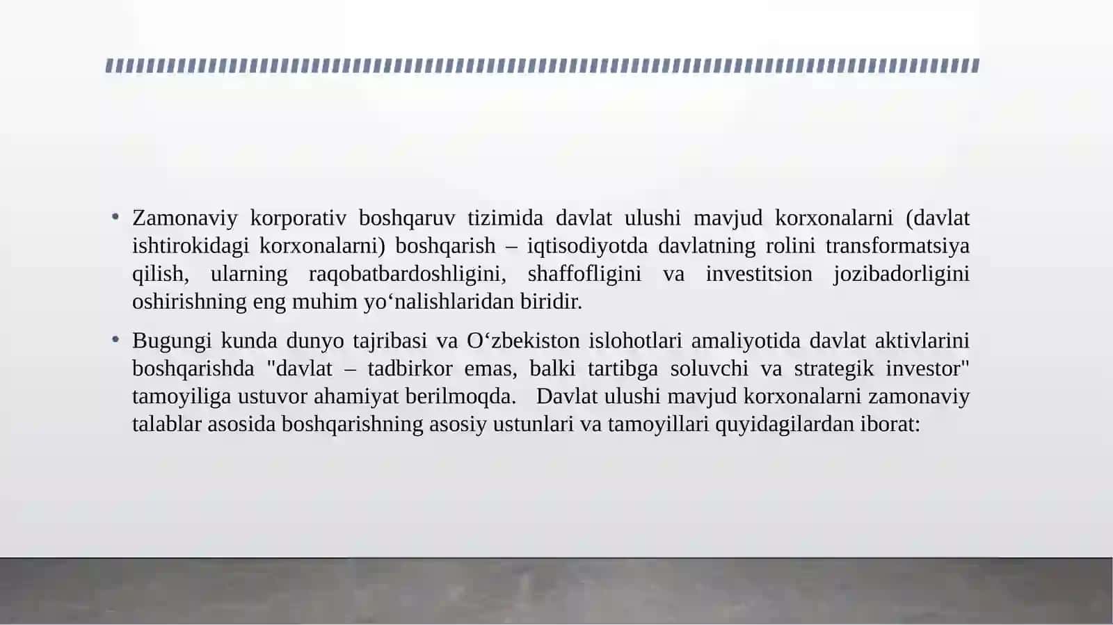ZAMONAVIY KORPORATIV BOSHQARUVDA DAVLAT ULUSHI MAVJUD KORXONALARNI BOSHQARISH 3