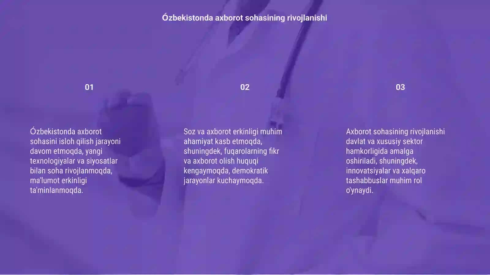 Ózbekistonda axborot sohasini isloh qilish, sóz va axborot erkinliklarining ta'minlanishi 3
