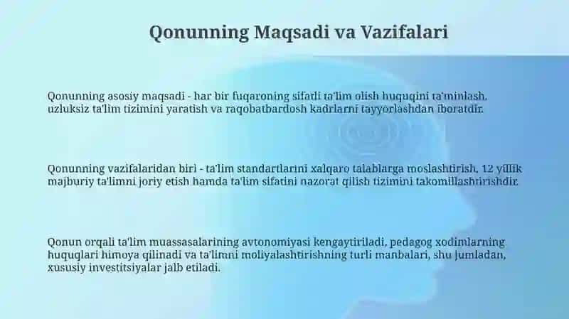 Oʻzbekiston Respublikasi Talim toʻgʻrisidagi qonunning mohiyati 3
