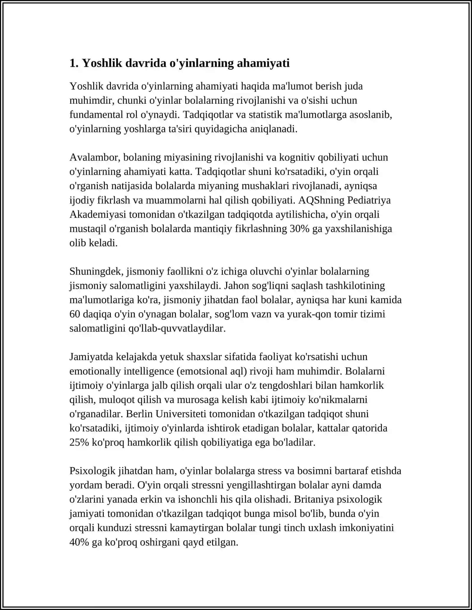 REFERAT Mavzu: MTT DA BOLALARNI RIVOJLANTIRUVCHI OYINLAR 3