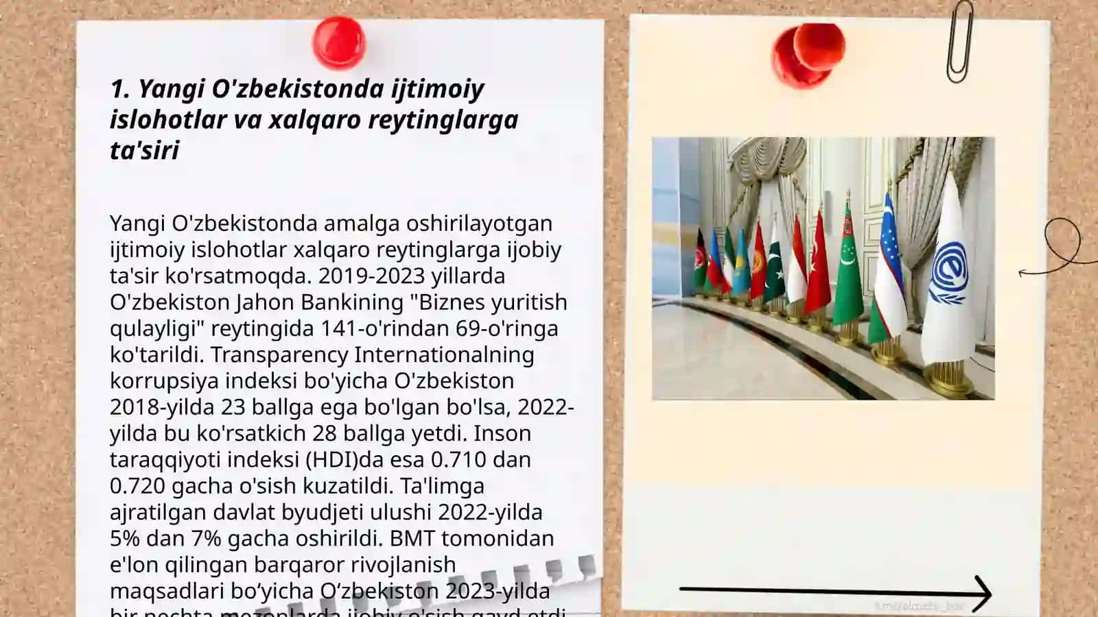 Yangi O'zbekiston ijtimoiy siyosiy,iqtisodiy va madaniy hayotida ro'y berayotgan o'zgarishlarning xalqaro reyting va indekslarda aks etishi 3