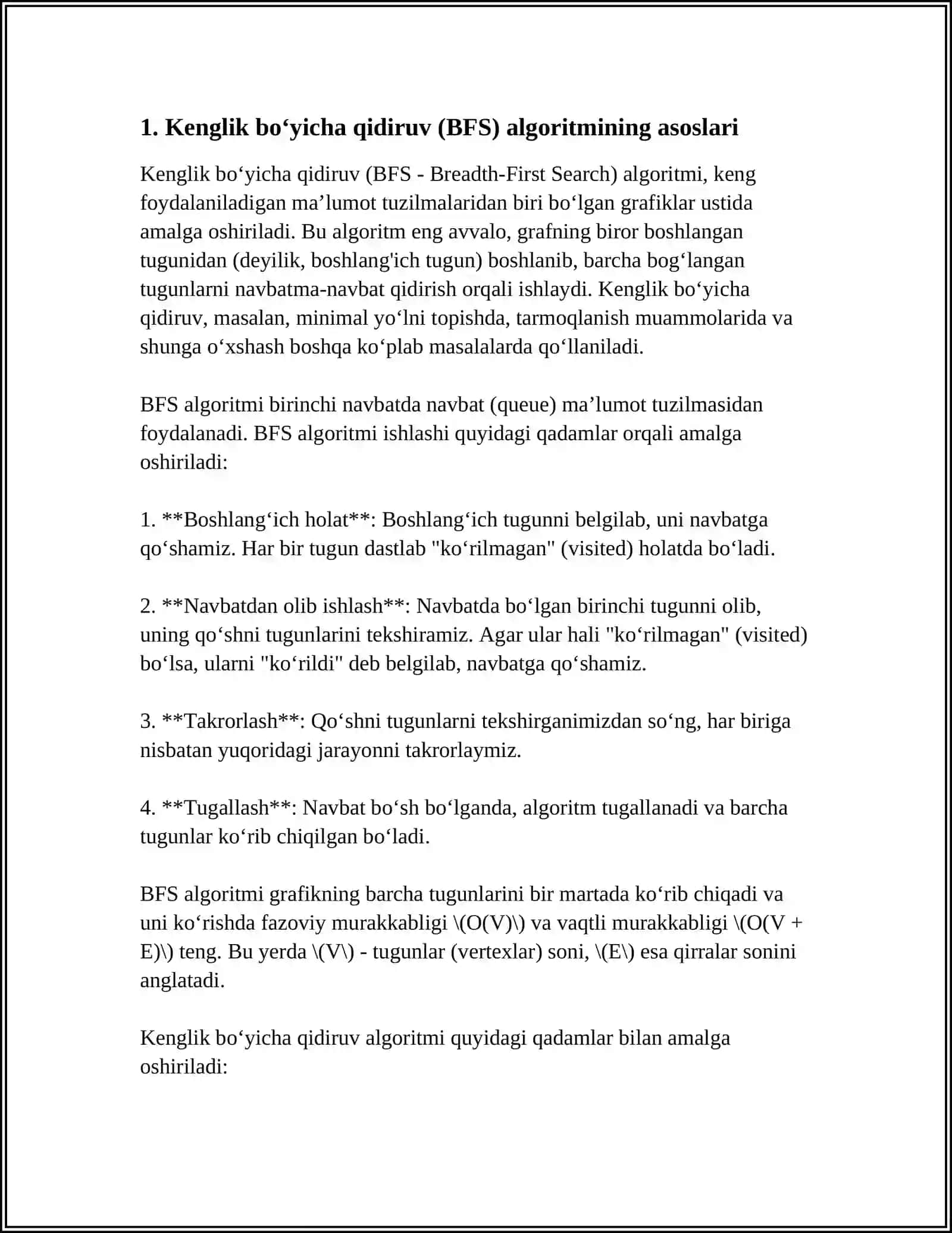 BREADTH-FIRST SEARCH ALGORITMINI TRANSPORT YO‘NALISHLARINI ANIQLASHGA TADBIQI 3